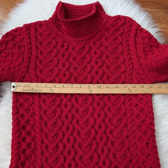 Aran Mor Hearts High Mock Neck Cable Knit Sweater Small Red - Picture 10 of 11